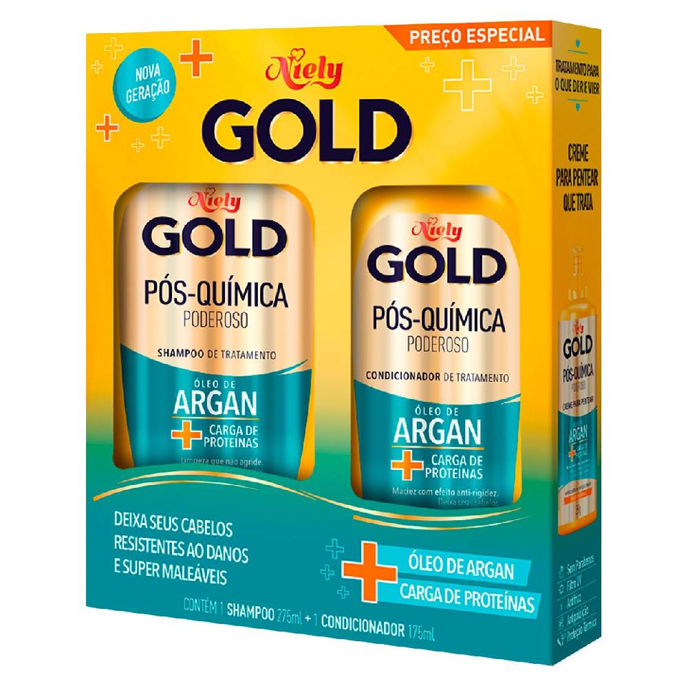 Kit Niely Gold Óleo de Argan SH + CO 275ml + 175ml soneda