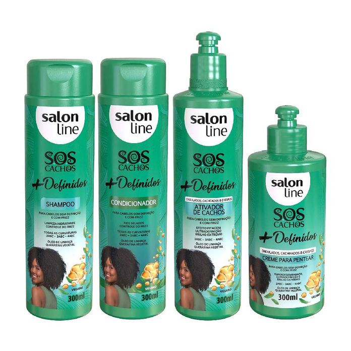 Kit Salon Line S O S Cachos Definidos Shampoo 300ml Condicionador 300ml Ativador 300ml Creme Para Pentear 300ml Soneda Perfumaria