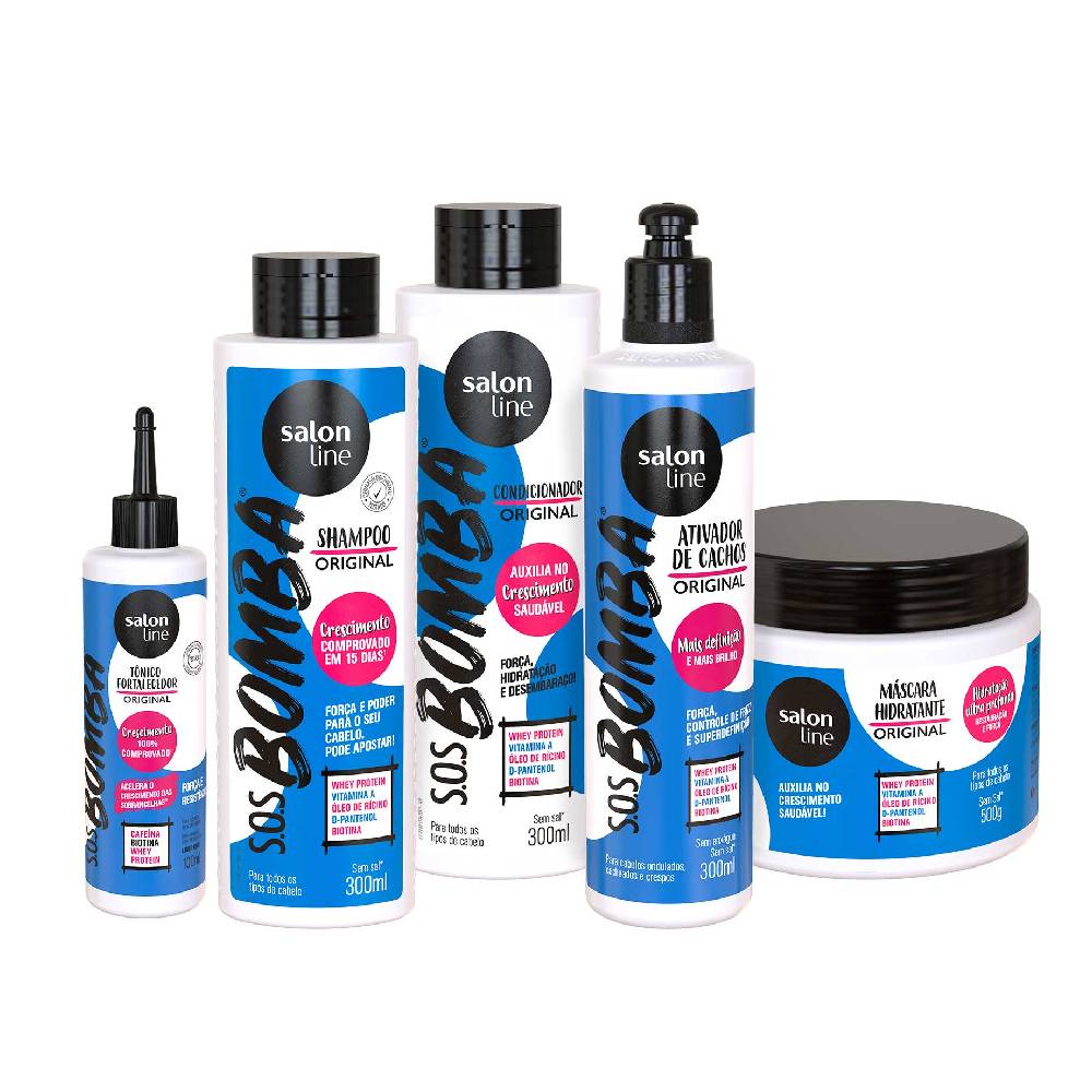 Kit Salon Line S O S Bomba Shampoo 300ml Condicionador 300ml Tonico 100ml Mascara 500g Ativador 300ml Soneda Perfumaria