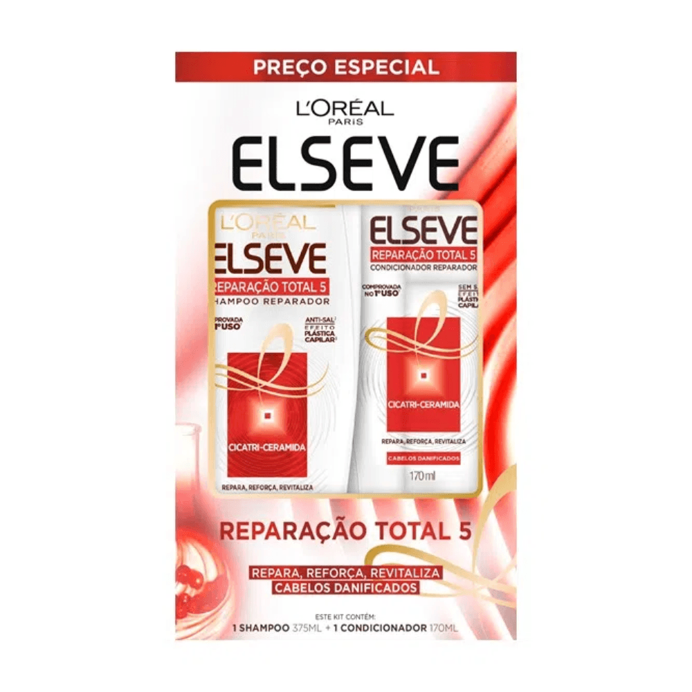 Kit Elseve Reparação Total 5 Shampo + Condicionador 375ml+170ml