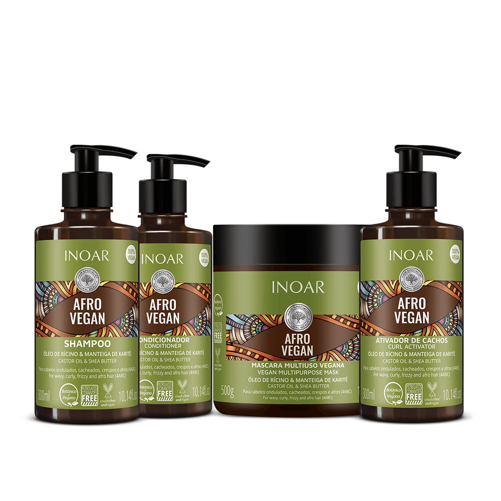 Kit Inoar Afro Vegan Vegano Shampoo 300ml Condicionador 300ml Máscara 500g Ativador De 9289