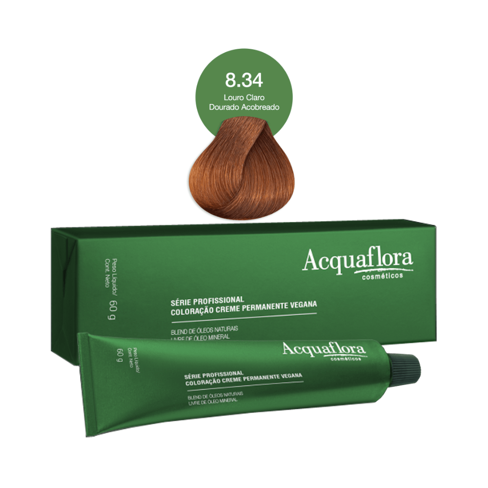 Coloração Permanente Acquaflora Vegana 834 Louro Claro Dourado Acobreado 60g Soneda Perfumaria 3276